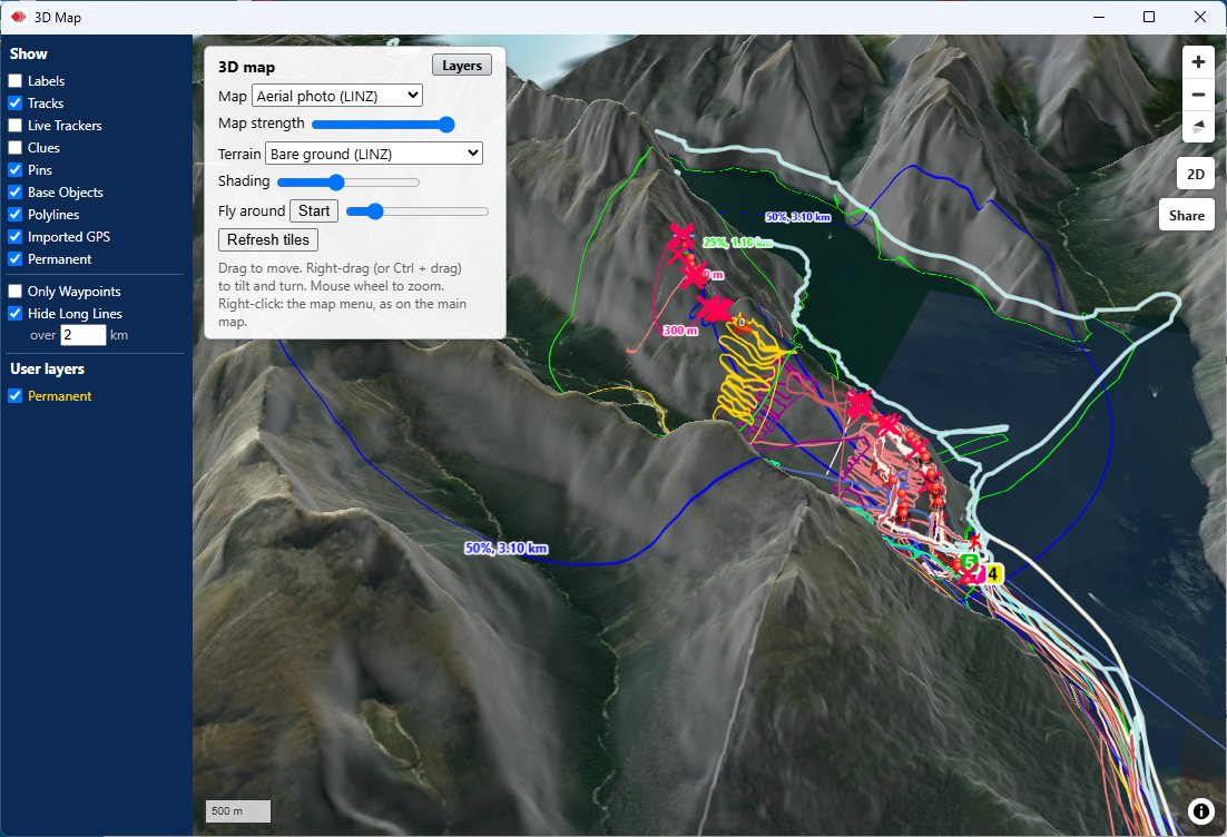 The 3D map with the terrain