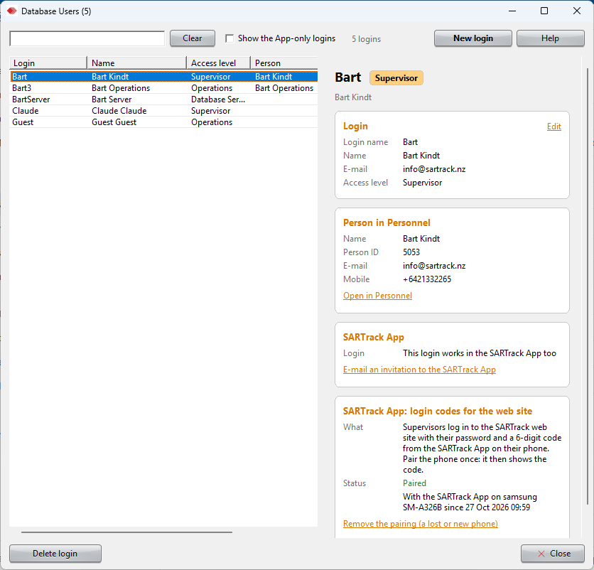 The Database Users window